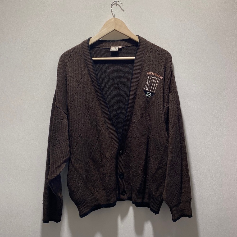 Vintage Ocean Pacific Activ8 Brown Cardigan Sweater Mens 40